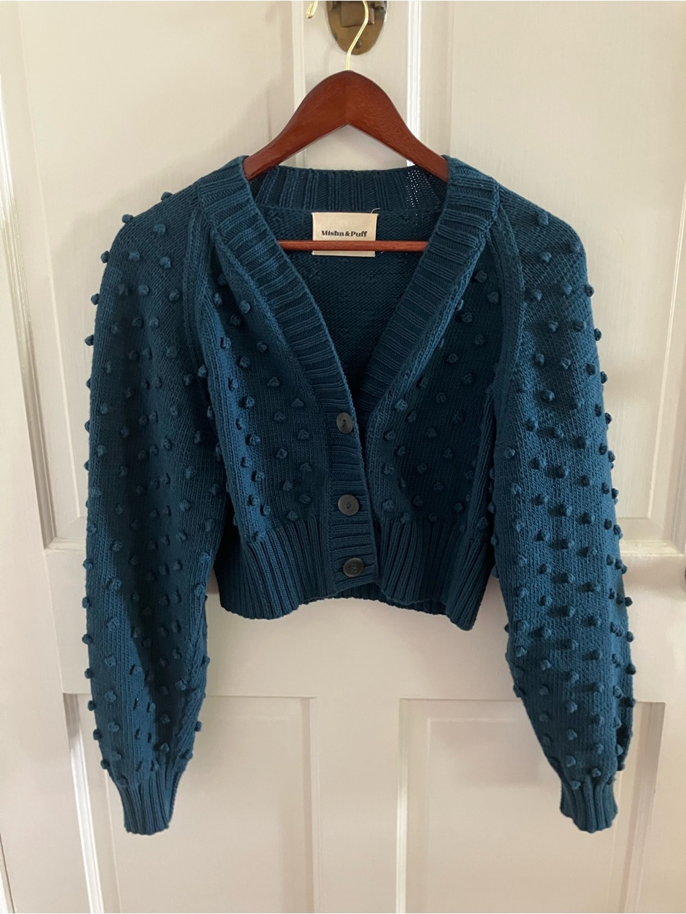 Misha & Puff xs/s pima cotton cropped knit sweater in dark turquoise